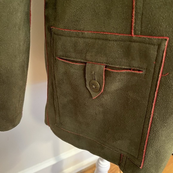 Alfred Dunner Dark Olive Green and Red Faux Suede Shacket Jacket Women's 10 - Picture 3 of 6